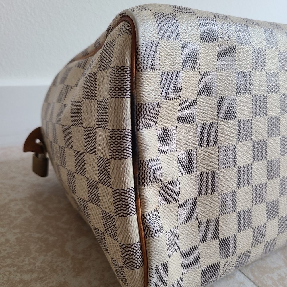 Louis Vuitton Damier Azur Canvas Satchel with Brown Leather Trim - Picture 7 of 15
